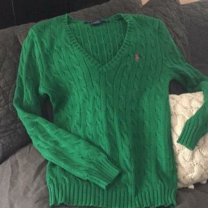 Lauren green with magenta logo cotton New v neck